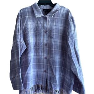 Purple Plaid Flannel Wool Blend Women's Sz 18 Fringe Button‎ Down Shirt Shacket